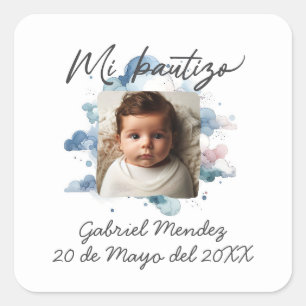 Sticker Carré Bautizo con foto Espagnol Aquarelle