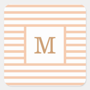 Sticker Carré Bbeige et blanc Rayures personnalisées Monogramme