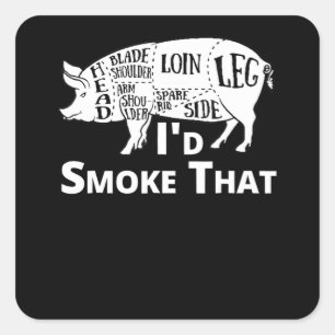 Sticker Carré BBQ   BBQ Grill Cochon Porc Id Fumer Que Cadeaux H