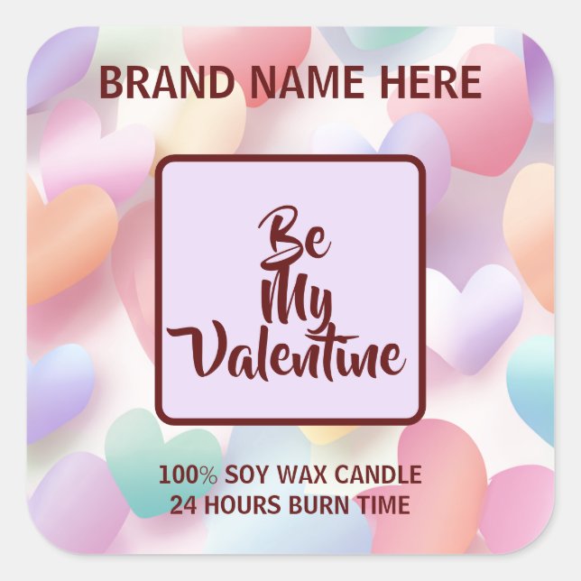 Sticker Carré Be My Valentine Pastel Candle Soft Love Labels (Devant)