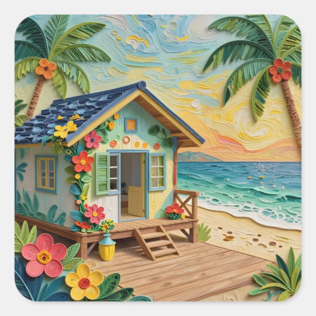 Sticker Carré Beach Home Coastal Art (Devant)