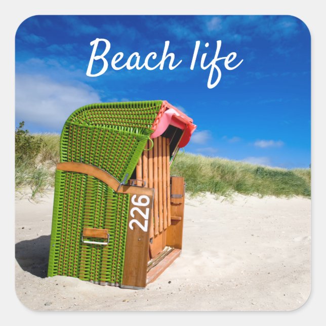 Sticker Carré Beach life Green Beach chaise photo avec texte (Devant)