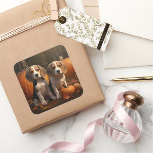 Sticker Carré Beagle chiot Autumn Delight Pumpkin 