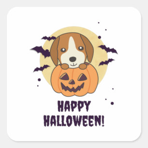 Sticker Carré Beagle En Chiens Doux Citrouilles Bonne Halloween