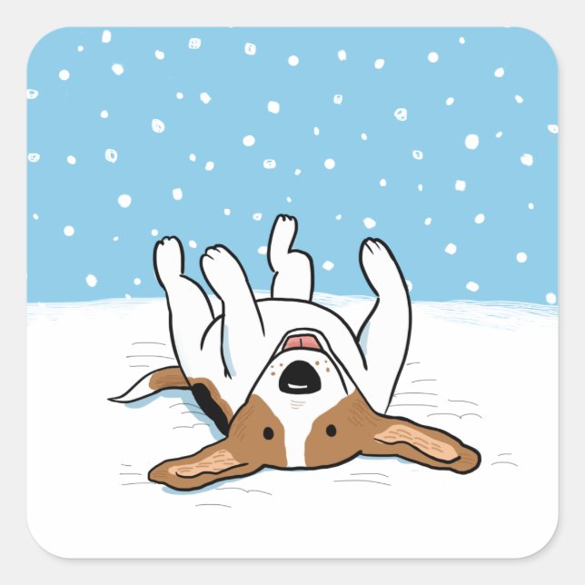 Sticker Carré Beagle heureux de neige d'hiver - chien mignon de (Devant)