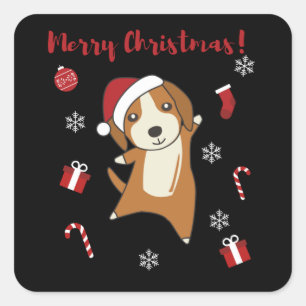 Sticker Carré Beagle Joyeux Noël Animaux d'hiver Chien