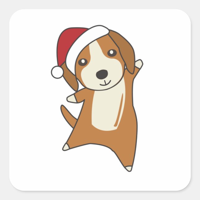 Sticker Carré Beagle Joyeux Noël Animaux d'hiver Chien (Devant)
