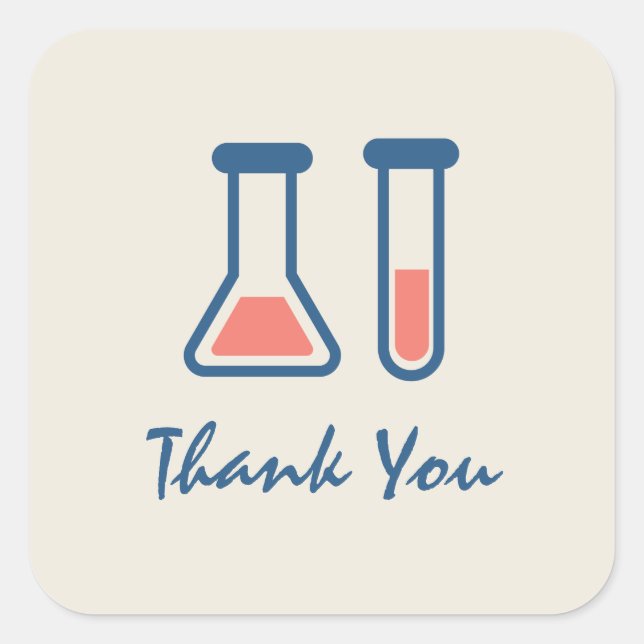 Sticker Carré Beaker & Test Tube Science Thème Merci (Devant)