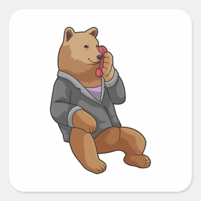 Sticker Carré Bear as Secretary with Phone (Devant)
