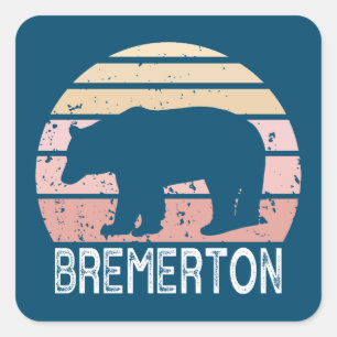 Sticker Carré Bear rétro Bremerton Washington