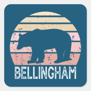 Sticker Carré Bear rétro de Bellingham Washington
