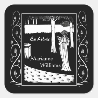 Sticker Carré Beardsley Nouveau Lady Reader Plaque d'enregistrem