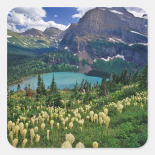 Sticker Carré Beargrass au-dessus du lac Grinnell dans les Many