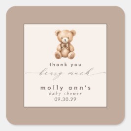 Sticker Carré Bearly Wait Neutral Baby shower simple Merci