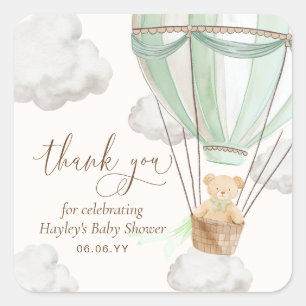 Sticker Carré Bearly Wait Teddy Oear Mint Merci Baby shower