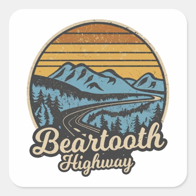 Sticker Carré Beartooth Highway Montana Wyoming Retro (Devant)