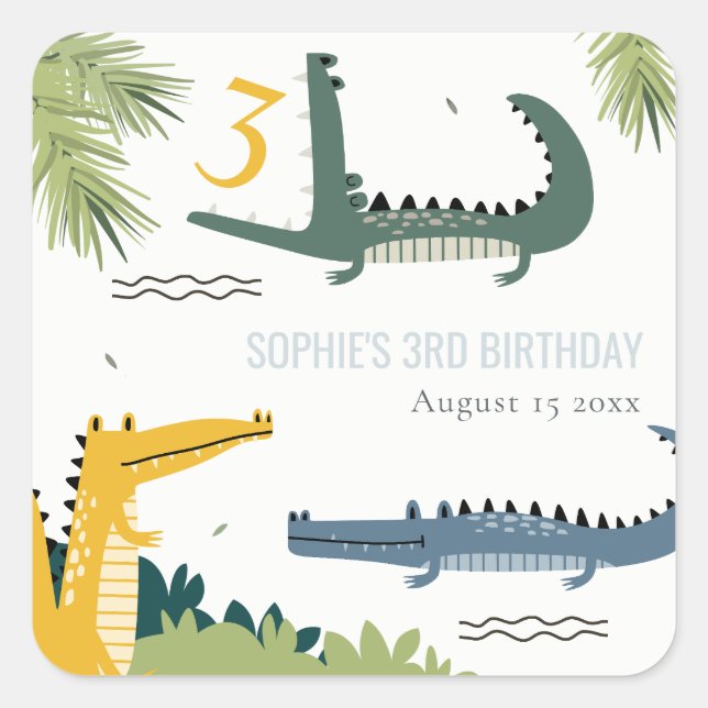 Sticker Carré Beau Alligator Chompe N'importe quel Anniversaire  (Devant)