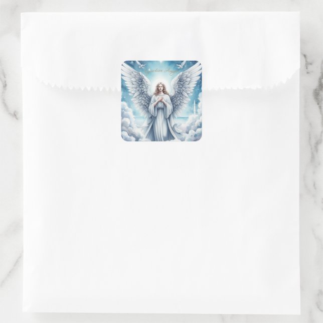 Sticker Carré Beau Ange Blanc Gardien (Sac)