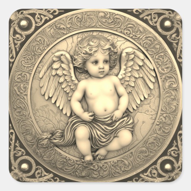 Sticker Carré Beau ange or Cherub (Devant)