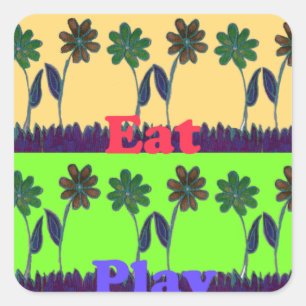 Sticker Carré Beau coloré Manger Amour Jouer texte Floral Pop