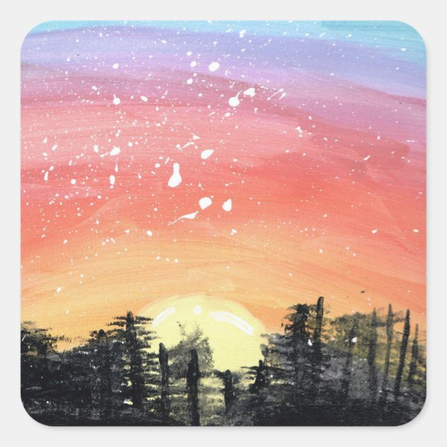 Sticker Carré Beau coucher de soleil (Devant)