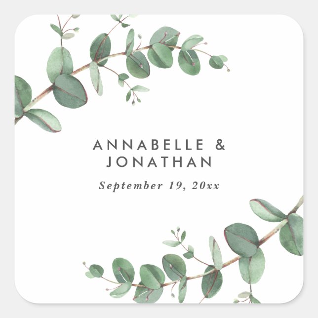 Sticker Carré Beau délicat mariage de feuillage d'eucalyptus (Devant)