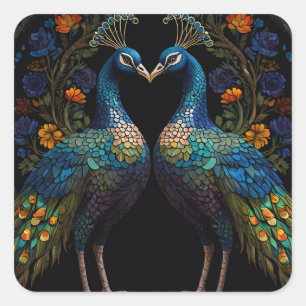 Sticker Carré Beau Majestic Peacock Couple Cushion