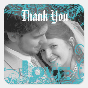 Sticker Carré Beau Merci dentelle Mariage votre photo