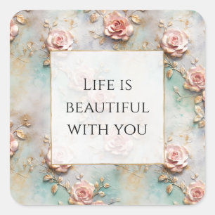 Sticker Carré Beau Romantique Rose rose rose Roses romantiques
