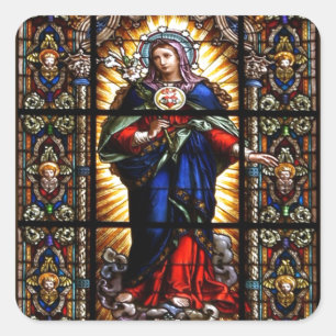 Sticker Carré Beau Sacré Coeur Religieux de Vierge Marie