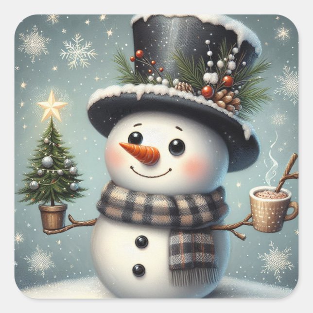 Sticker Carré Beau tourbillon Noël/bonhomme de neige d'hiver (Devant)