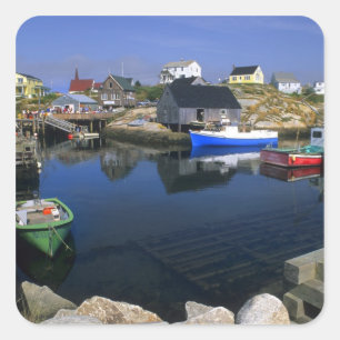 Sticker Carré Beau village de Peggy's Cove avec port