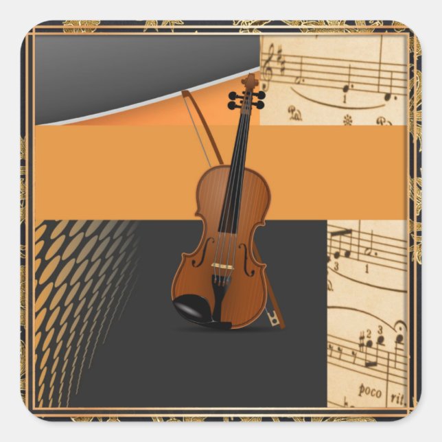 Sticker Carré Beau violon abstrait musical (Devant)