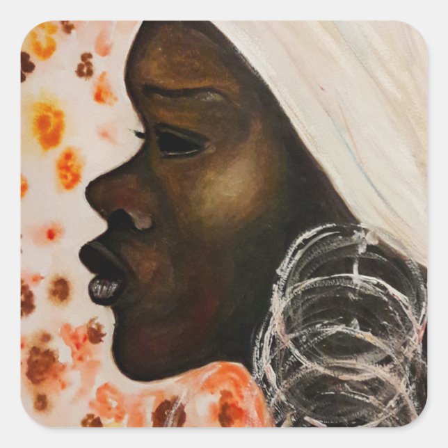 Sticker Carré Beauté africaine - Peinture aquarelle (Devant)