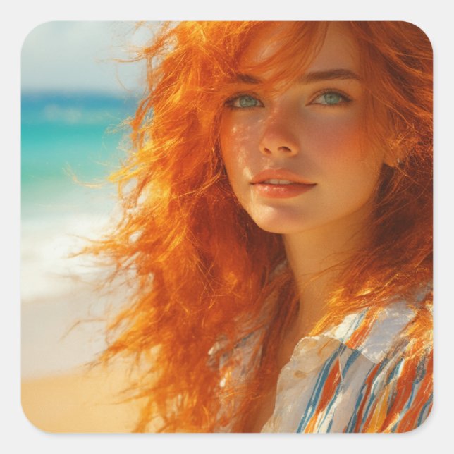 Sticker Carré Beauté de rêve - Portrait de plage captivant (Devant)