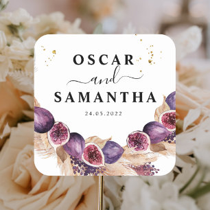 Sticker Carré Beauté moderne Figes violettes & Pampas & gouttes 