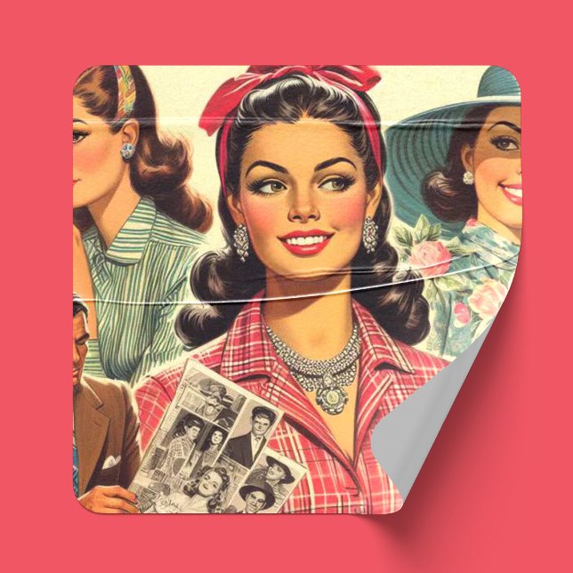 Sticker Carré Beauté vintage Fashion Girls (Créateur téléchargé)