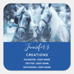 Sticker Carré Beautiful Horse Team Winter Photo Business