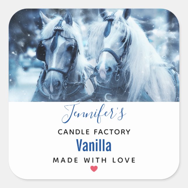 Sticker Carré Beautiful Horse Team Winter Photo Candle Business (Devant)