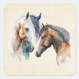 Sticker Carré Beaux Chevaux Style Boho Occidental