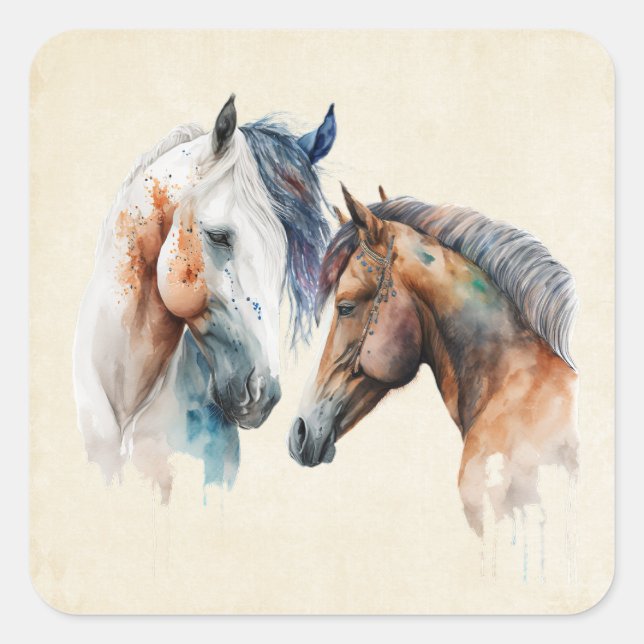 Sticker Carré Beaux Chevaux Style Boho Occidental (Devant)