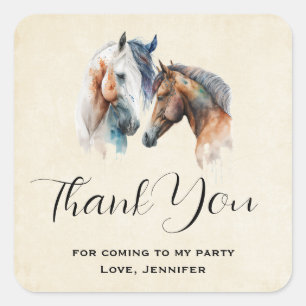 Sticker Carré Beaux Chevaux Western Boho Party Merci