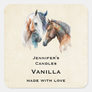 Sticker Carré Beaux Chevaux Western Boho Style Candle Craft