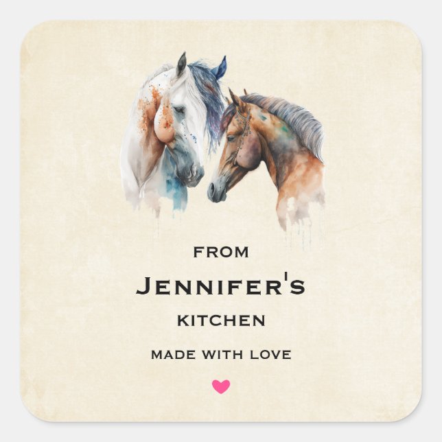 Sticker Carré Beaux Chevaux Western Boho Style Cuisine (Devant)