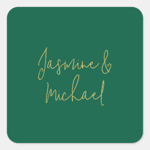 Sticker Carré Beaux Noms De Couple De Calligraphie Élégante Vert