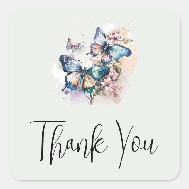 Sticker Carré Beaux papillons et Merci de fleurs (Devant)