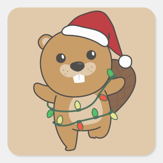 Sticker Carré Beaver Noël Animaux d'hiver Beaver Carré Stic (Devant)