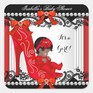 Sticker Carré Bébé Afro-Américain Baby Shower Fille Chaussure Ro