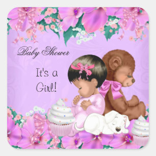 Sticker Carré Bébé Afro-Américain Fille Mignonne Shower Chien