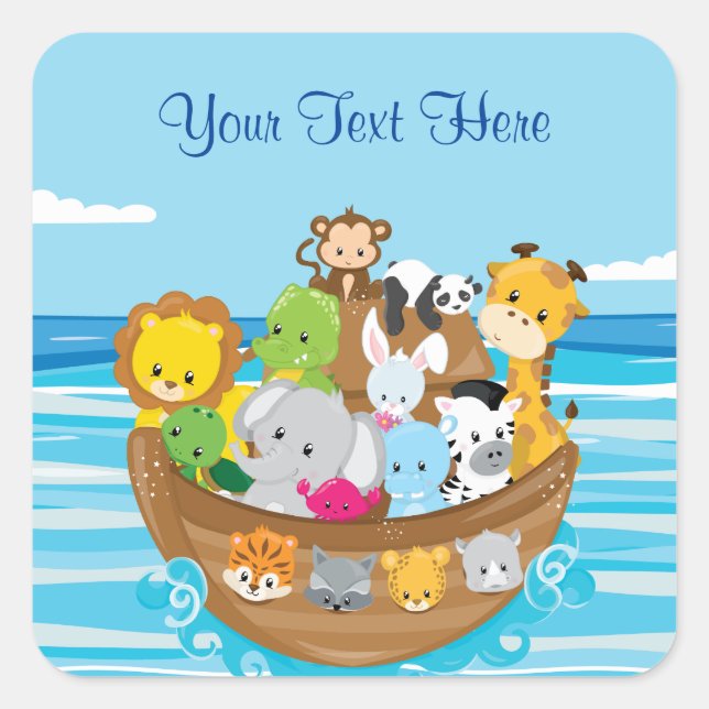 Sticker Carré Bébé Animaux | Arche de Noé | Personnalisé (Devant)